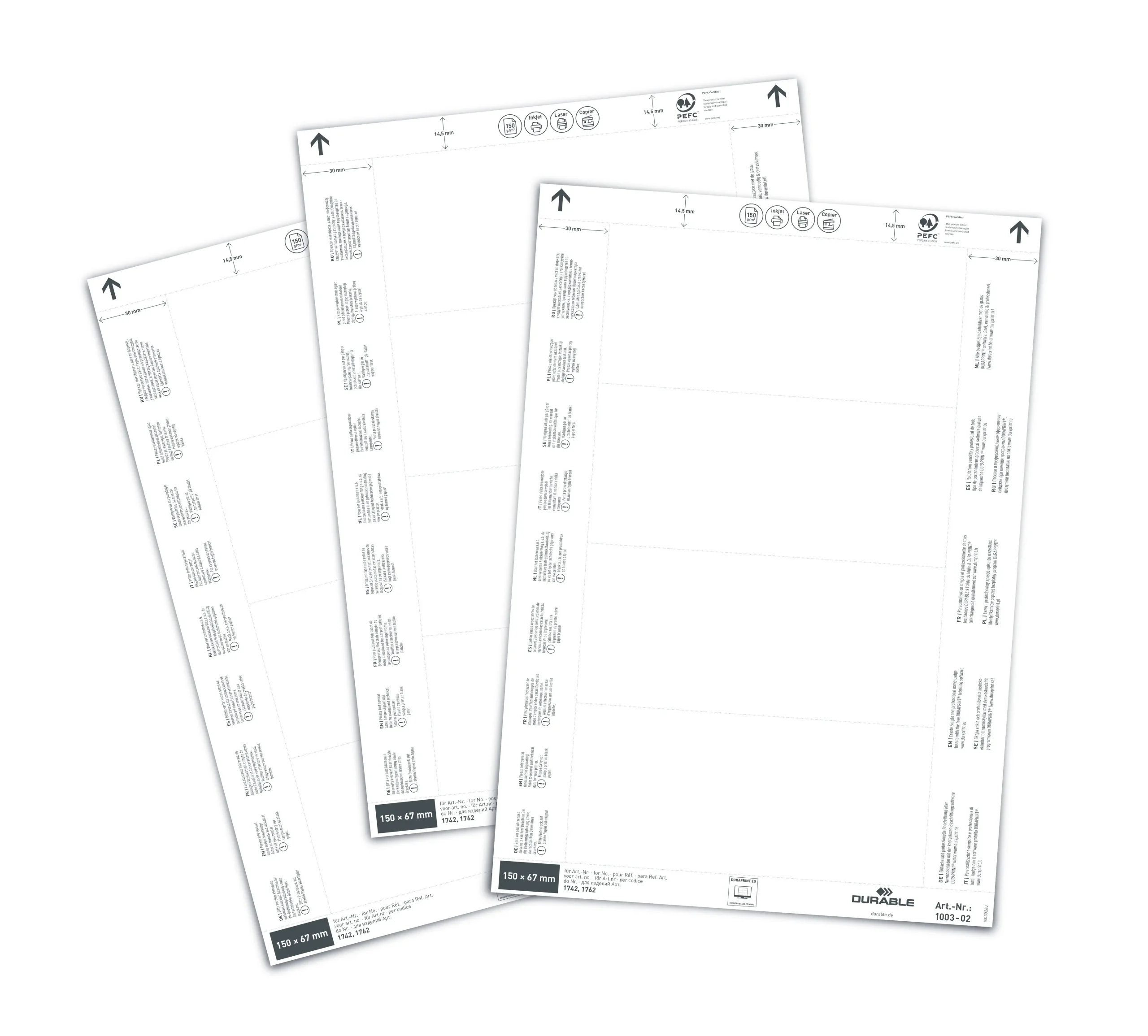 Insert sheets 150x67mm