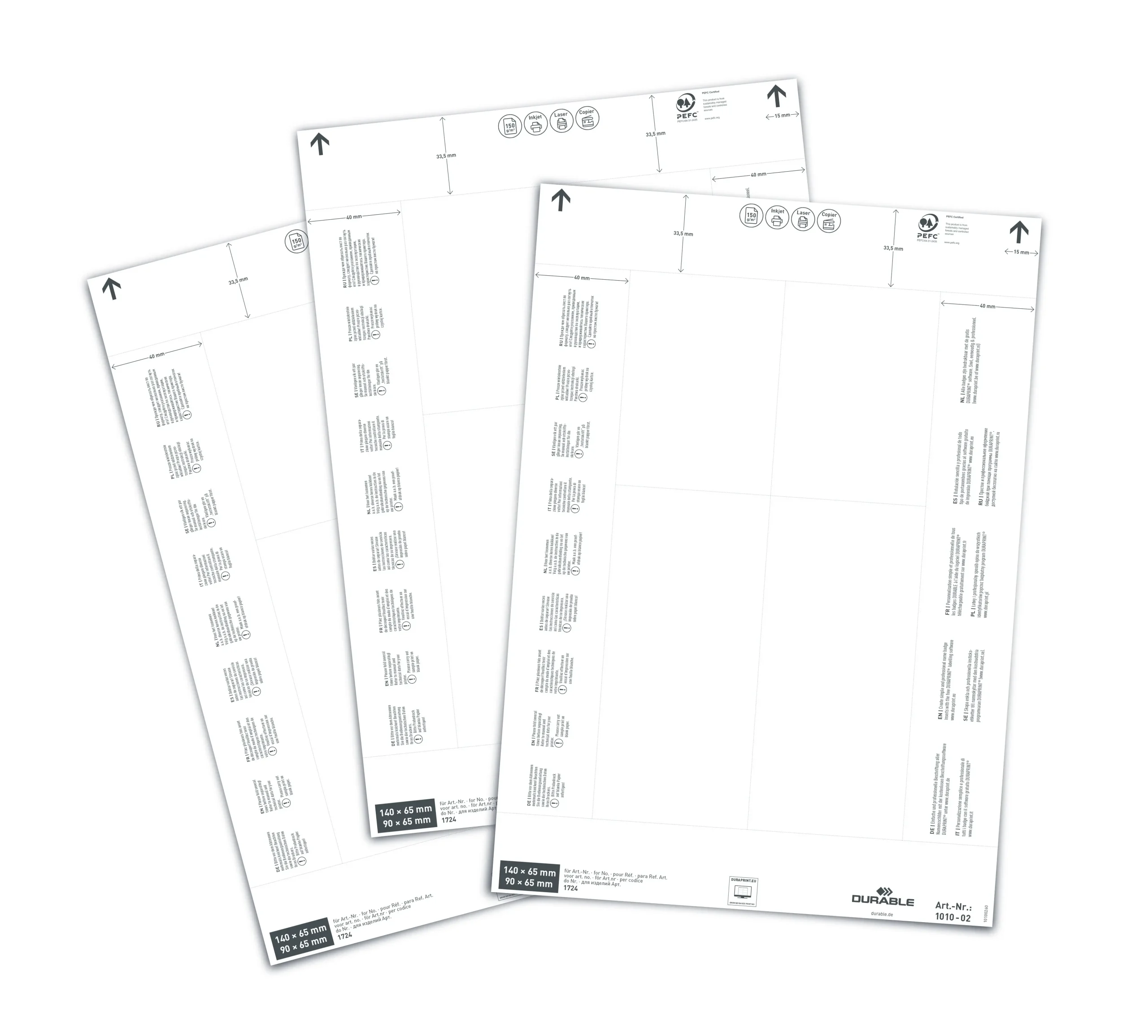 Insert sheets 140/90x65mm