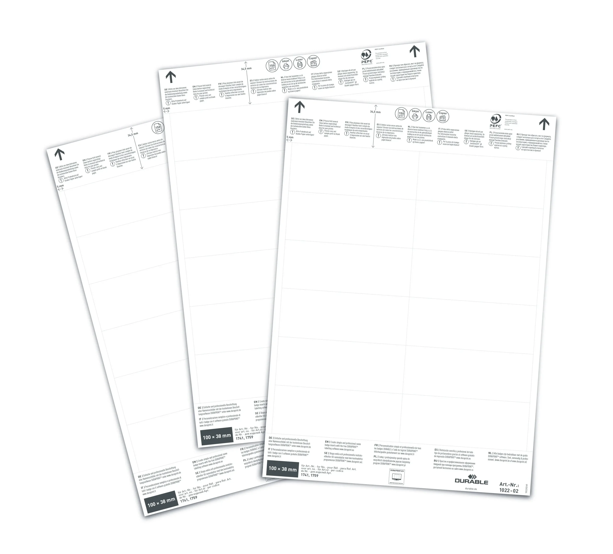 Insert sheets 100x38mm