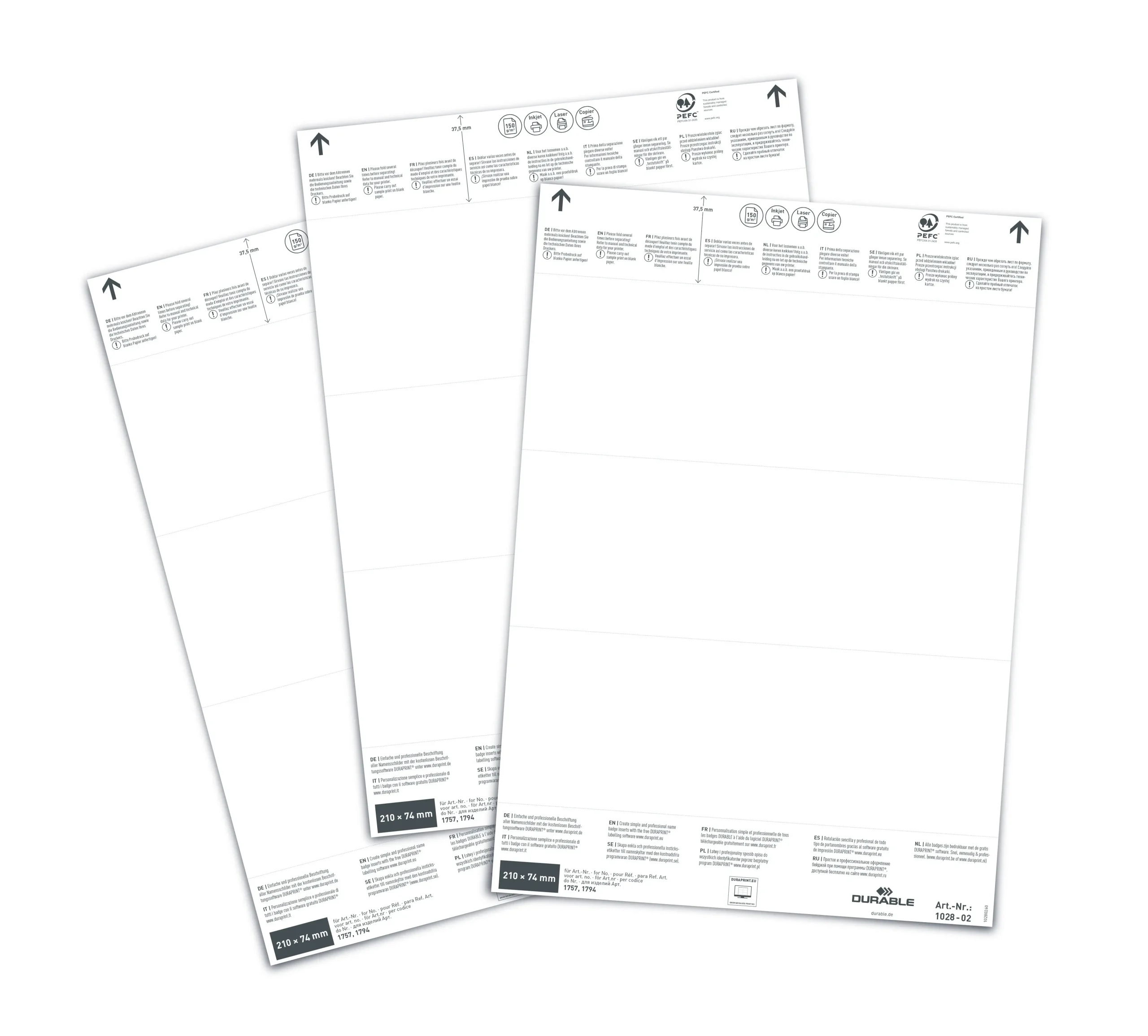 Insert sheets 210x74mm