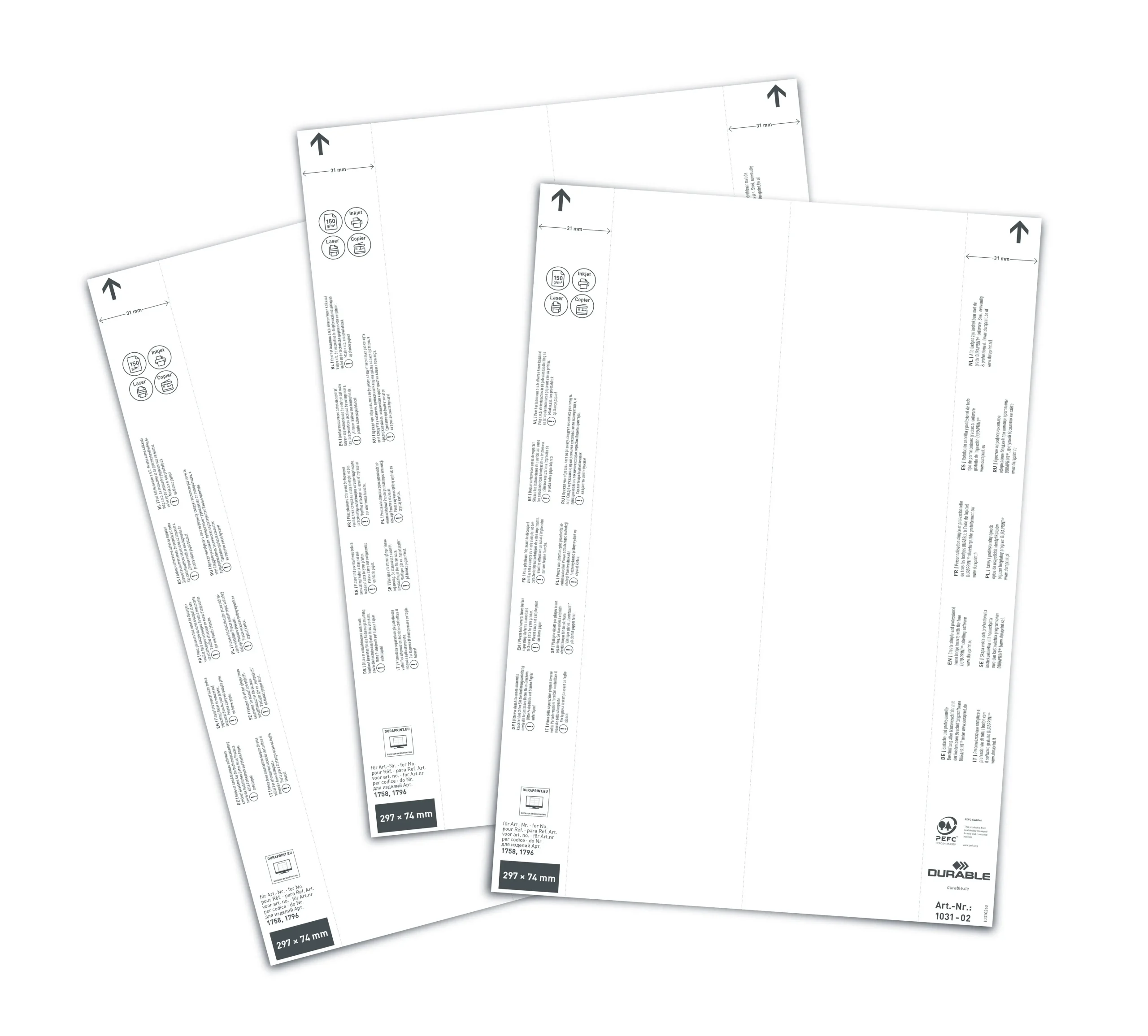 Insert sheets 297x74mm