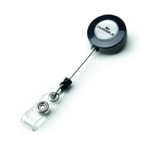 Badge reel with snap button strap