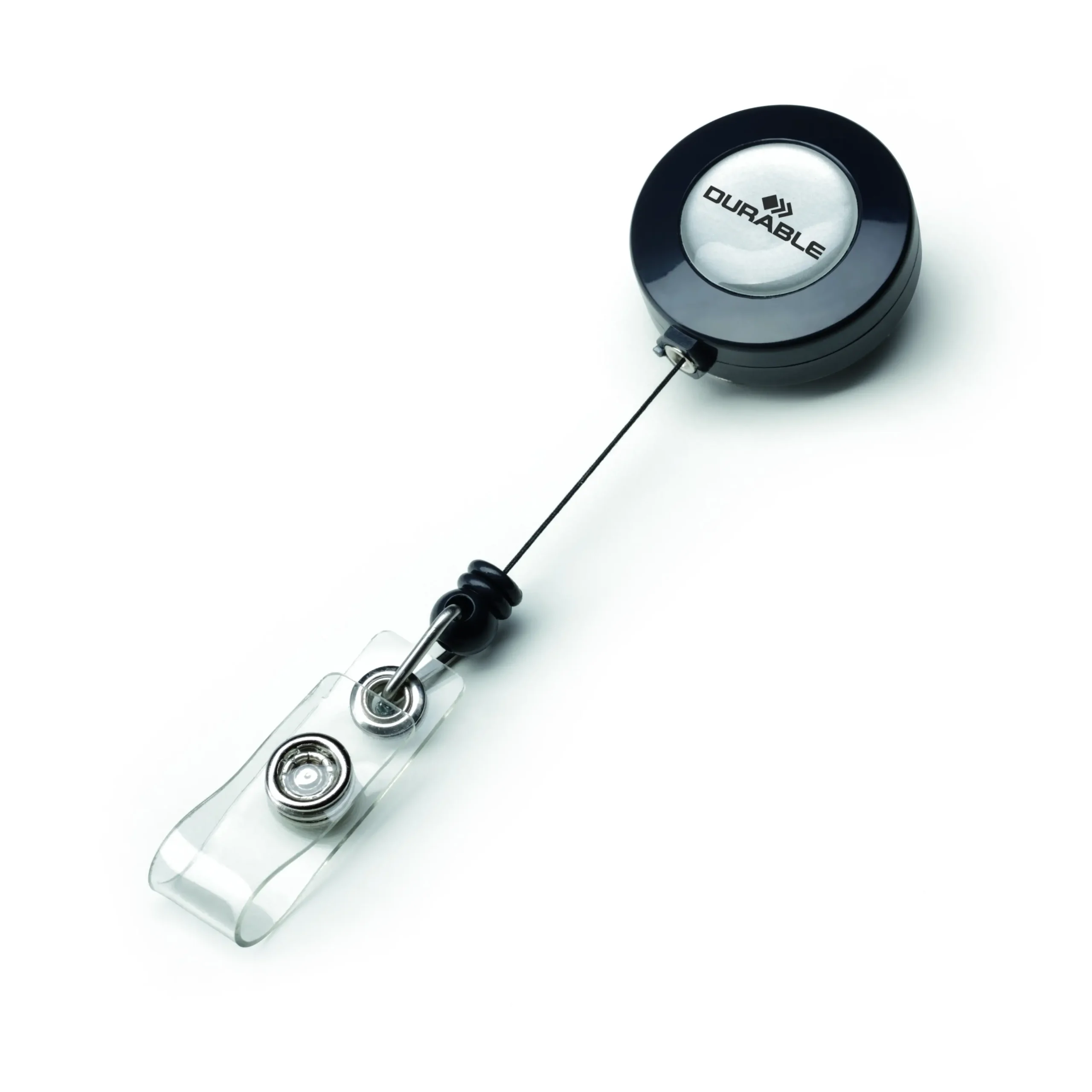 Badge reel with snap button strap