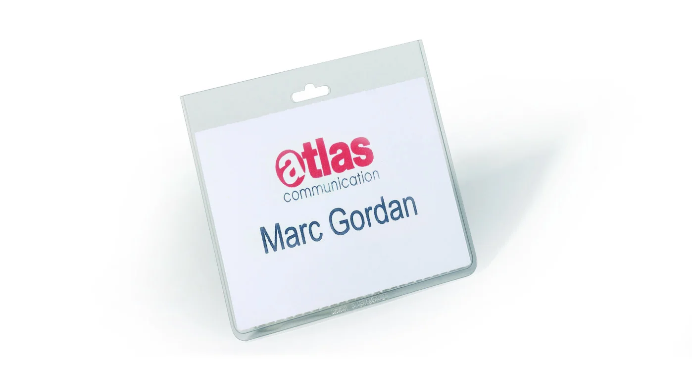 Name badge 60x90mm Euro perf. small pack