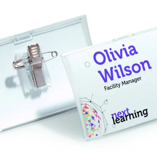 Name badge CLICK FOLD 40x75mm c. clip PP