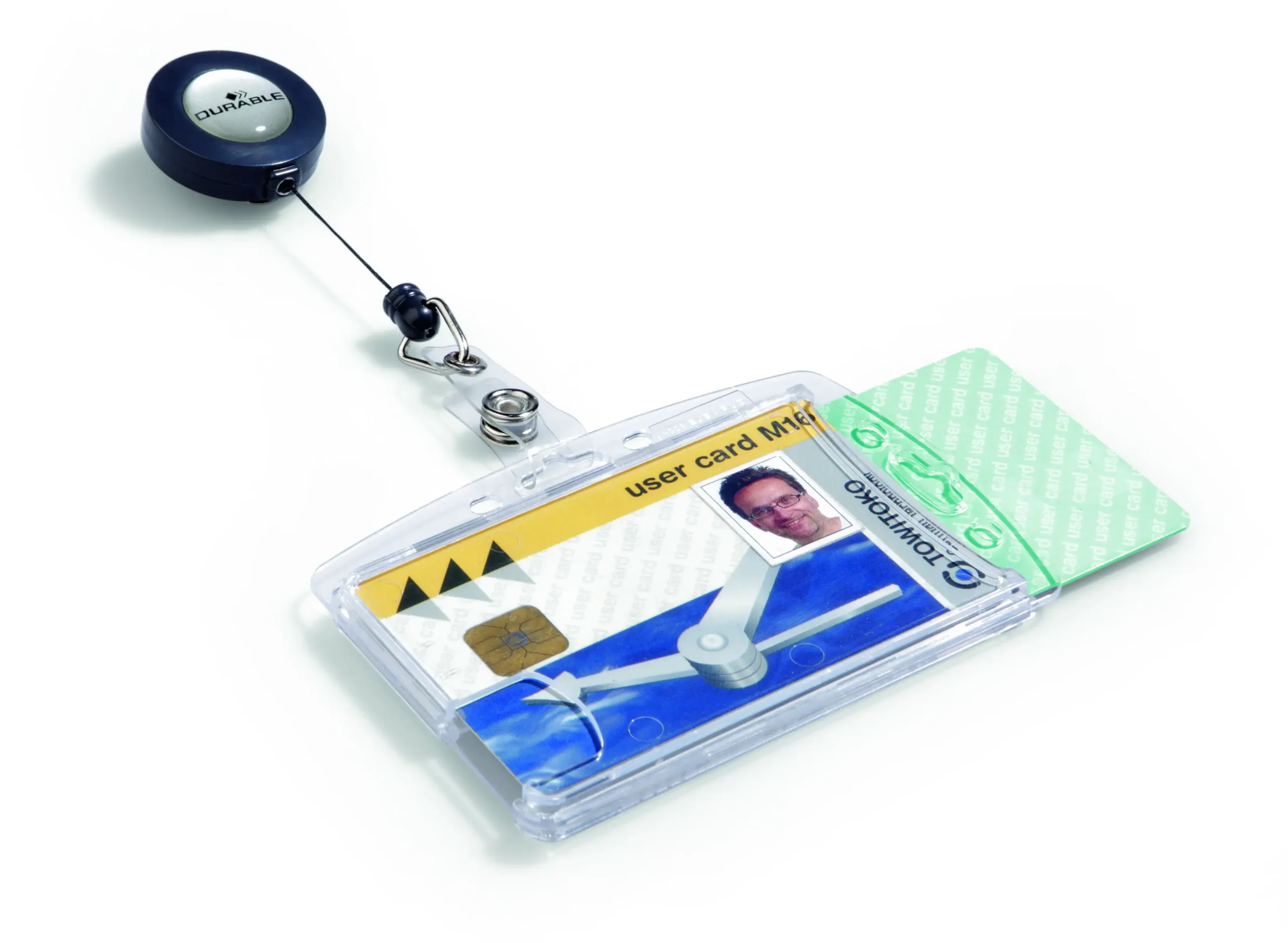 ID card hold. ENCLOSED bdg. reel 2 cards