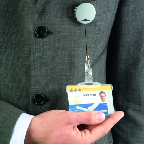 Badge reel CHROME with snap button strap