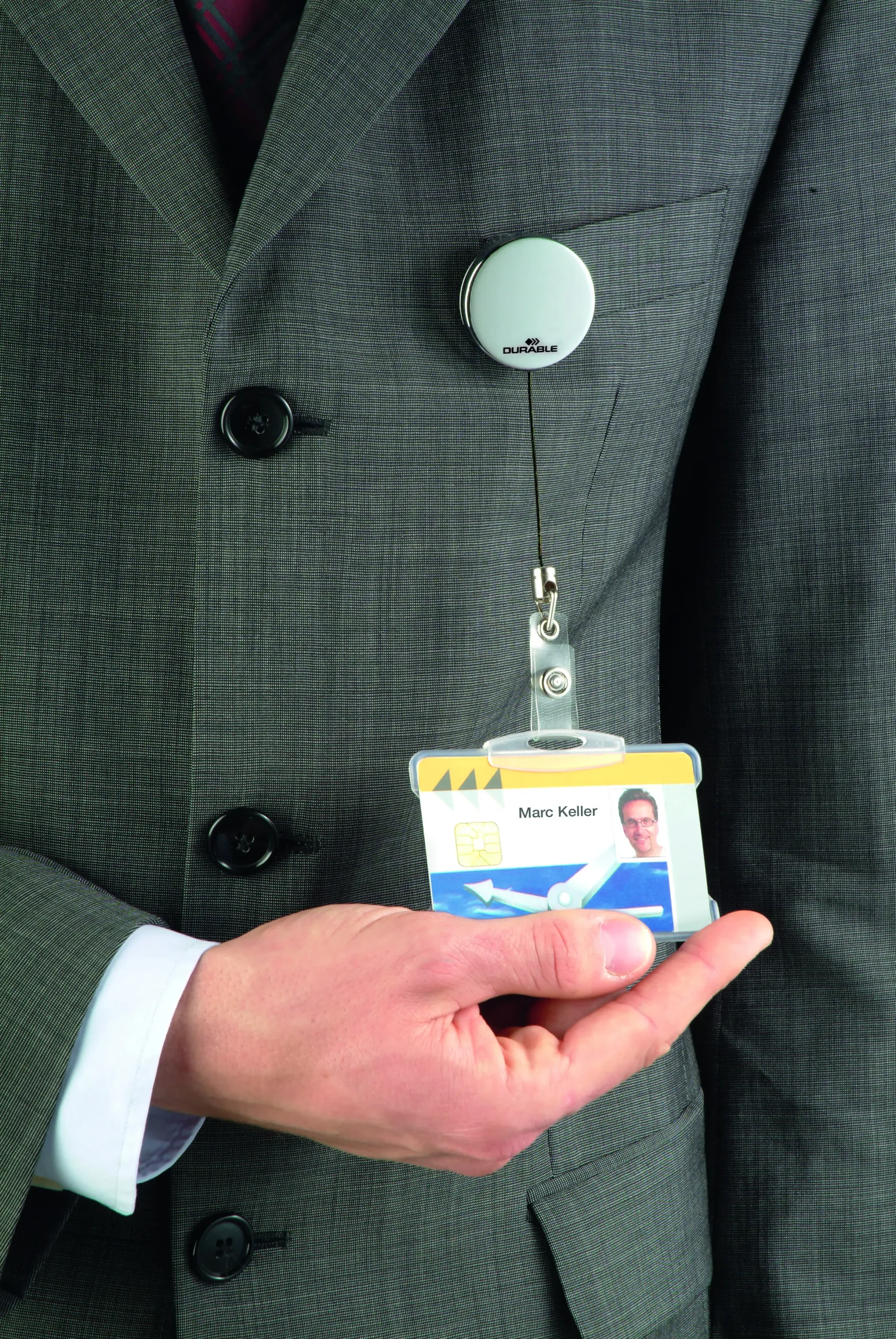 Badge reel CHROME with snap button strap