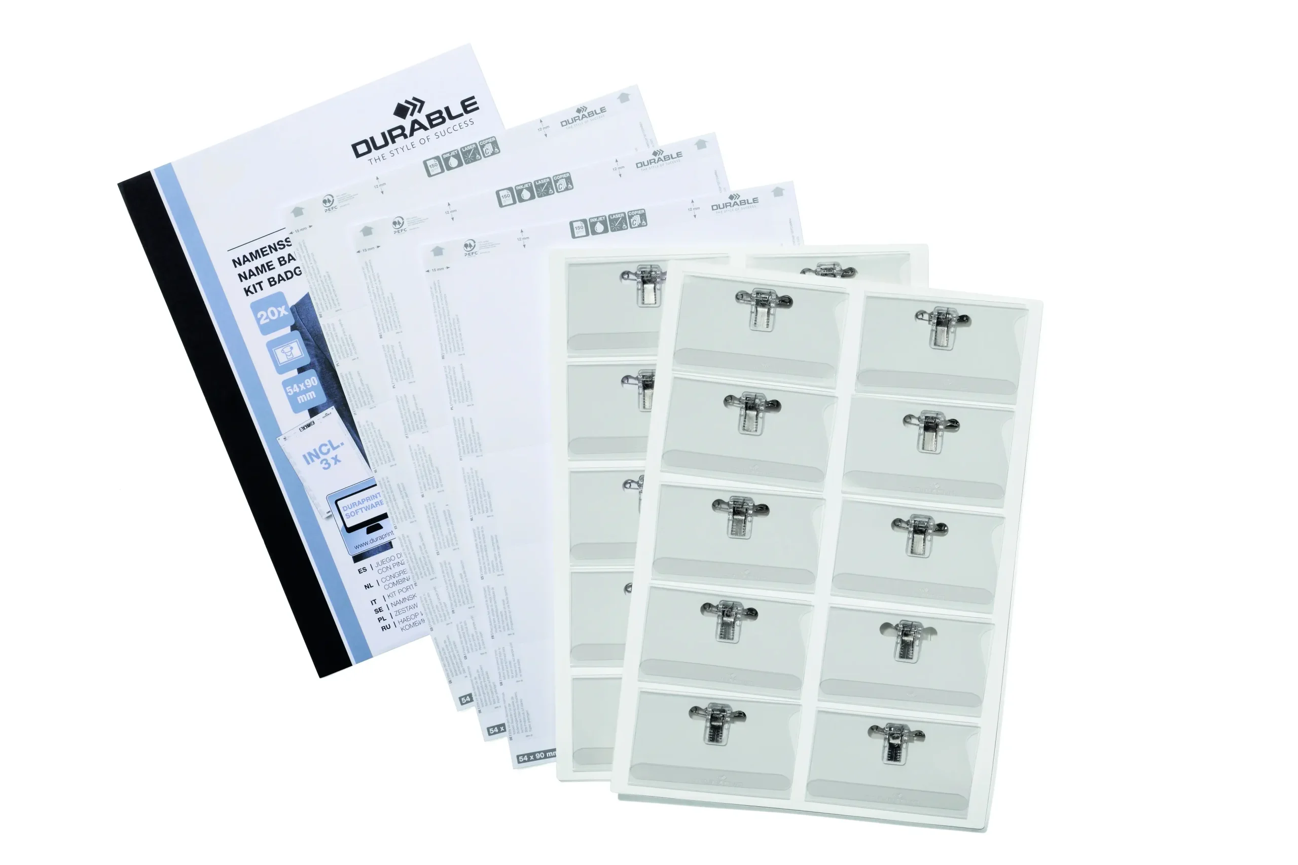 Name badges set 54x90mm combi clip bg/10
