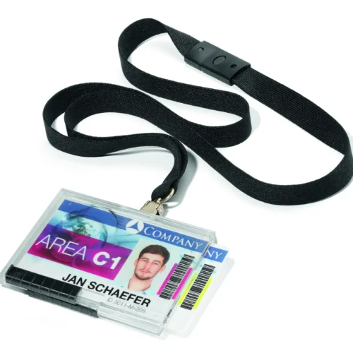 ID holder PUSHBOX text. lanyard 2 cards
