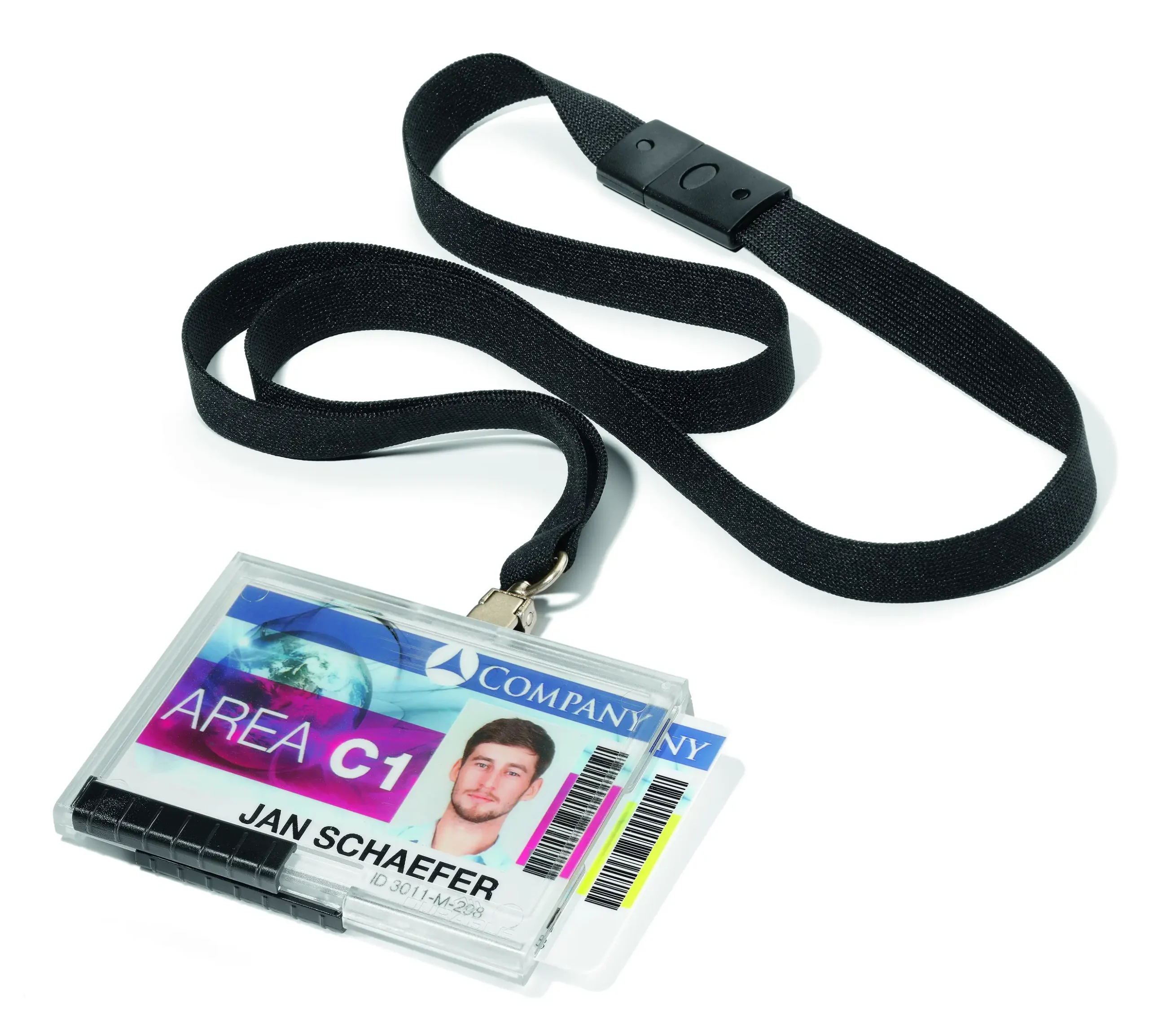 ID holder PUSHBOX text. lanyard 2 cards